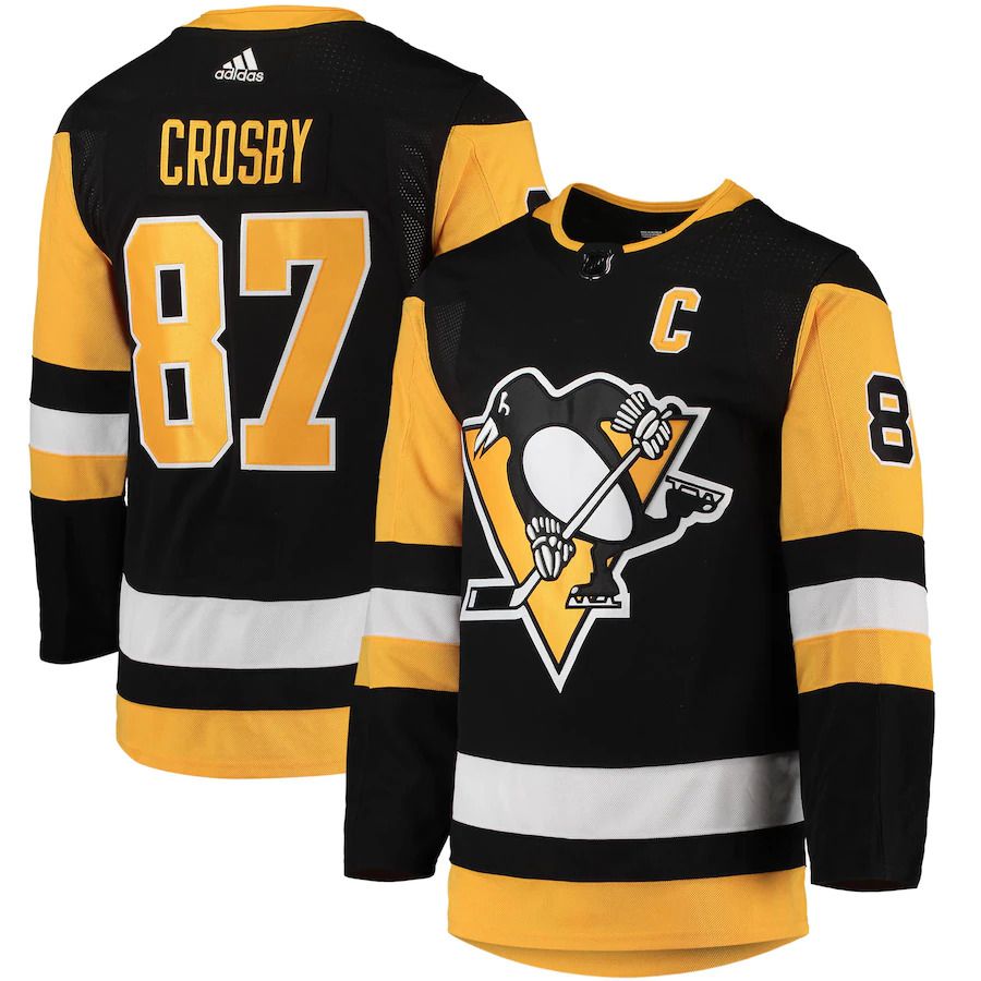 Men Pittsburgh Penguins #87 Sidney Crosby adidas Black Home Captain Patch Primegreen Authentic Pro Player NHL Jersey